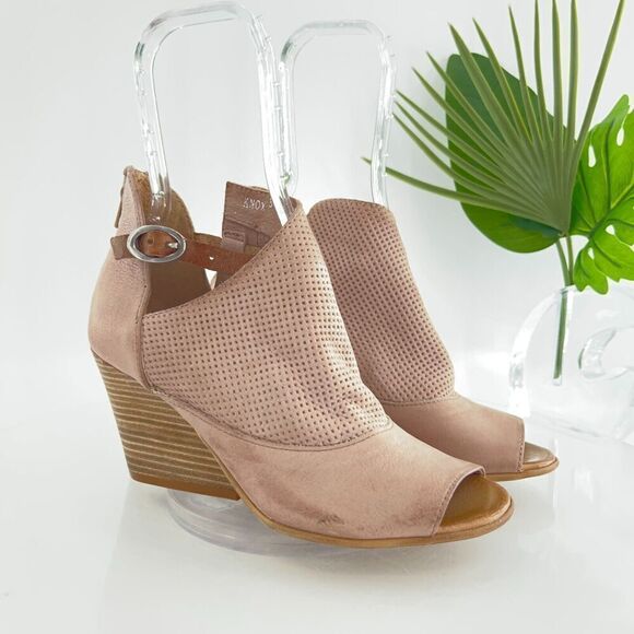 Miz Mooz Knox Sandal Women 38 8 Blush Pink Leather Wedge Boho Open Toe Bootie - Picture 3 of 16